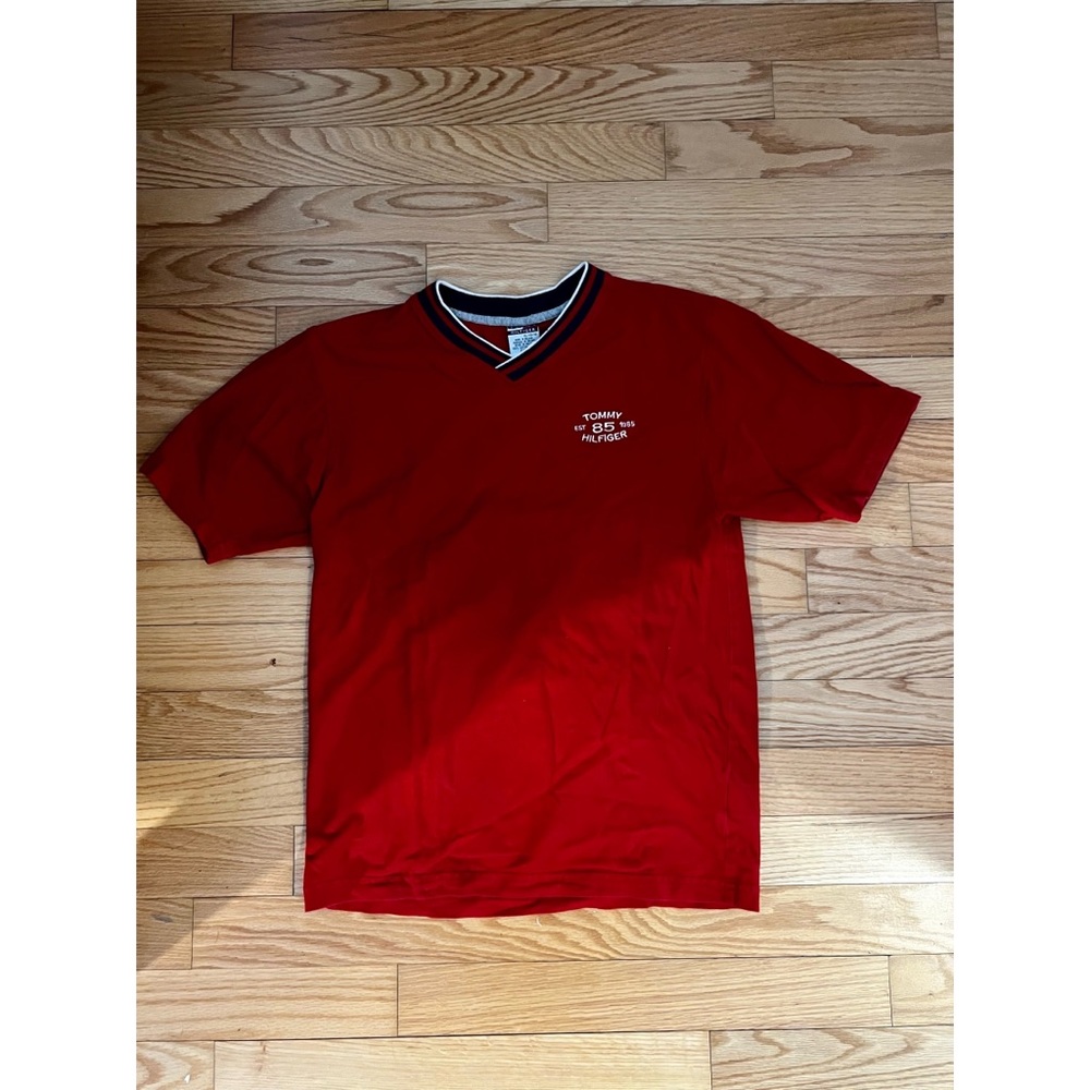 Vintage Tommy Hilfiger V-Neck Red Tee Sz XL